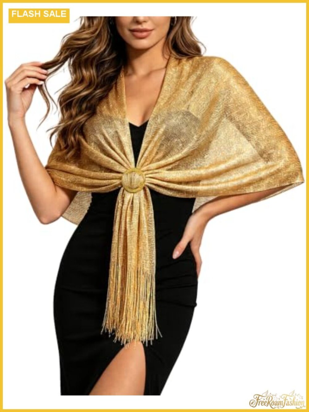 Metallic Glitter Shawl Wrap for Evening Dresses with Buckle